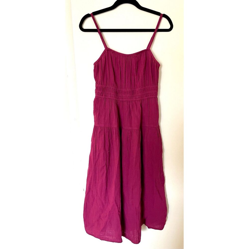 Old Navy Fuchsia Dress Spagetti Straps Peasant Elastic Smocking Pockets Size S